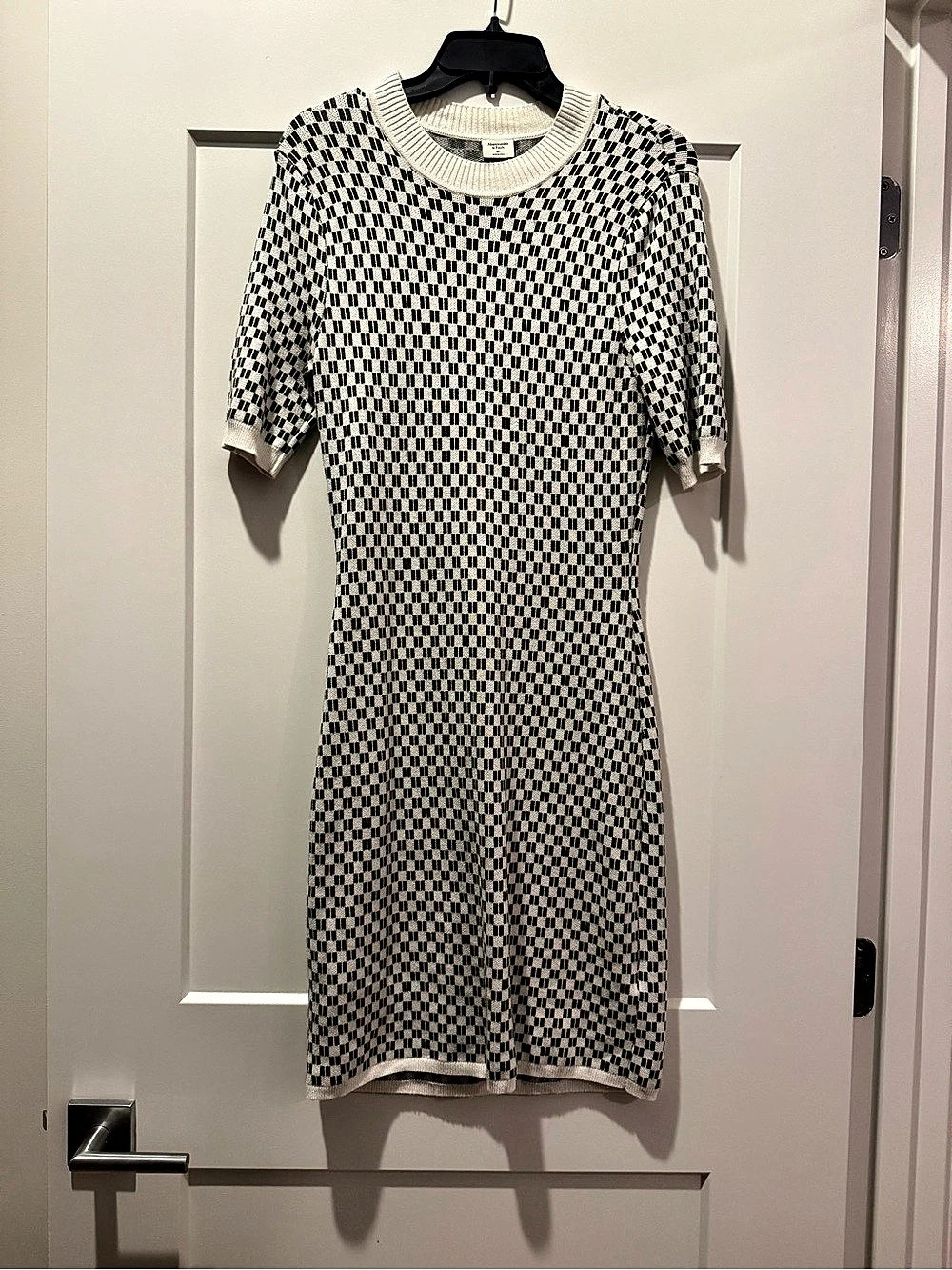 Abercrombie & Fitch Checkerboard Short Sleeve Sweater Dress Black & White Medium
